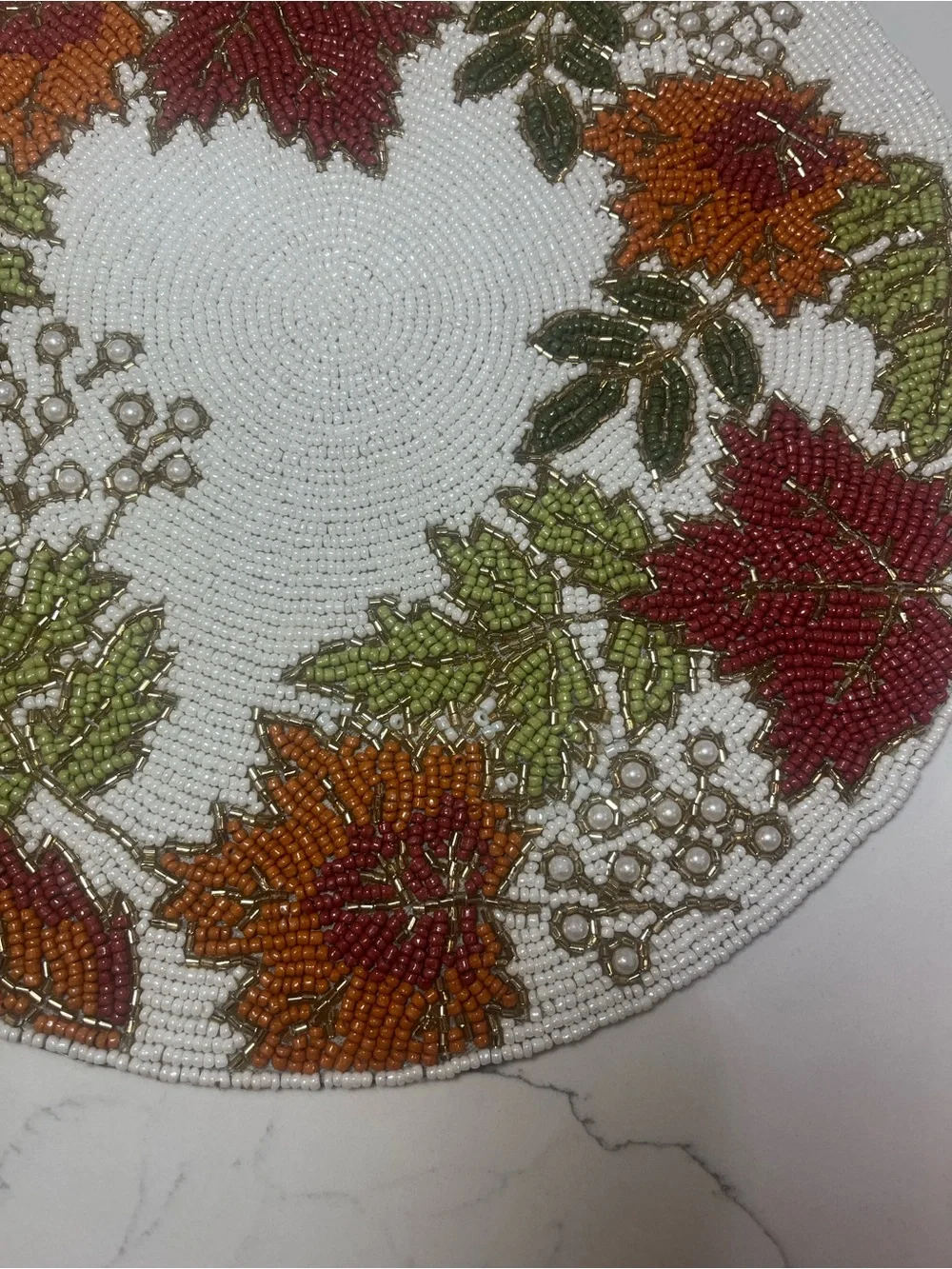 Tahari FALL LEAVES Beaded Placemat Charger 14” Multicolor Fall Thanksgiving NEW